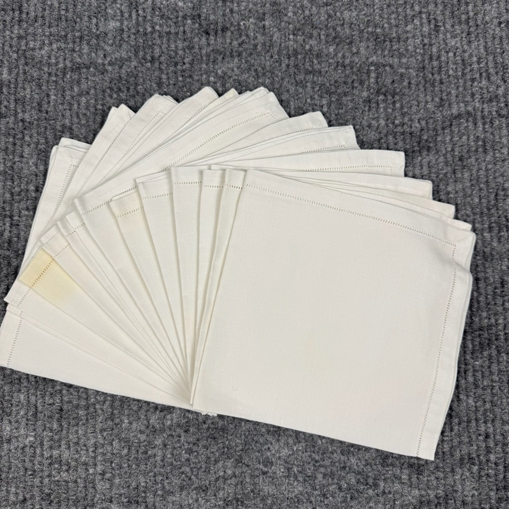 Vtg Mid Century Luncheon Napkins SET of 12 White Hemstitch 15x15 Table Linens